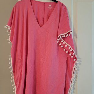 Marley Lilly S/M Pink Pom Pom Swim Cover Up with "M" sewn on